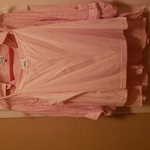 Pink eyelet shirt with pockets and matching tank